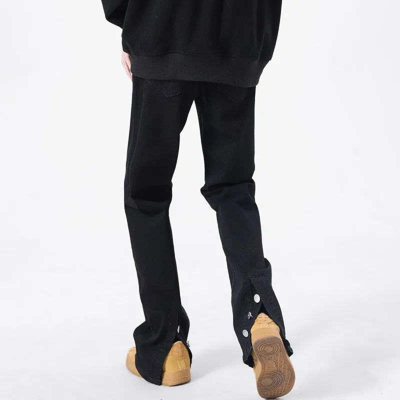 Pure Bla taille haute jambe droite coupe ajustée hommes jean taille moyenne coton décontracté pantalons longs américain Sle Streetwear