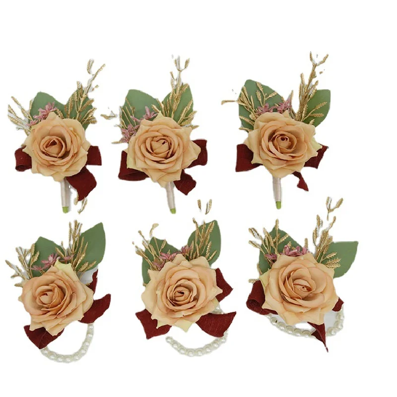 Boutonniere e pulso Corsage para convidados, Fontes do Casamento, Flower Art, Flor Simulação, Celebração de Negócios, Abertura, 430