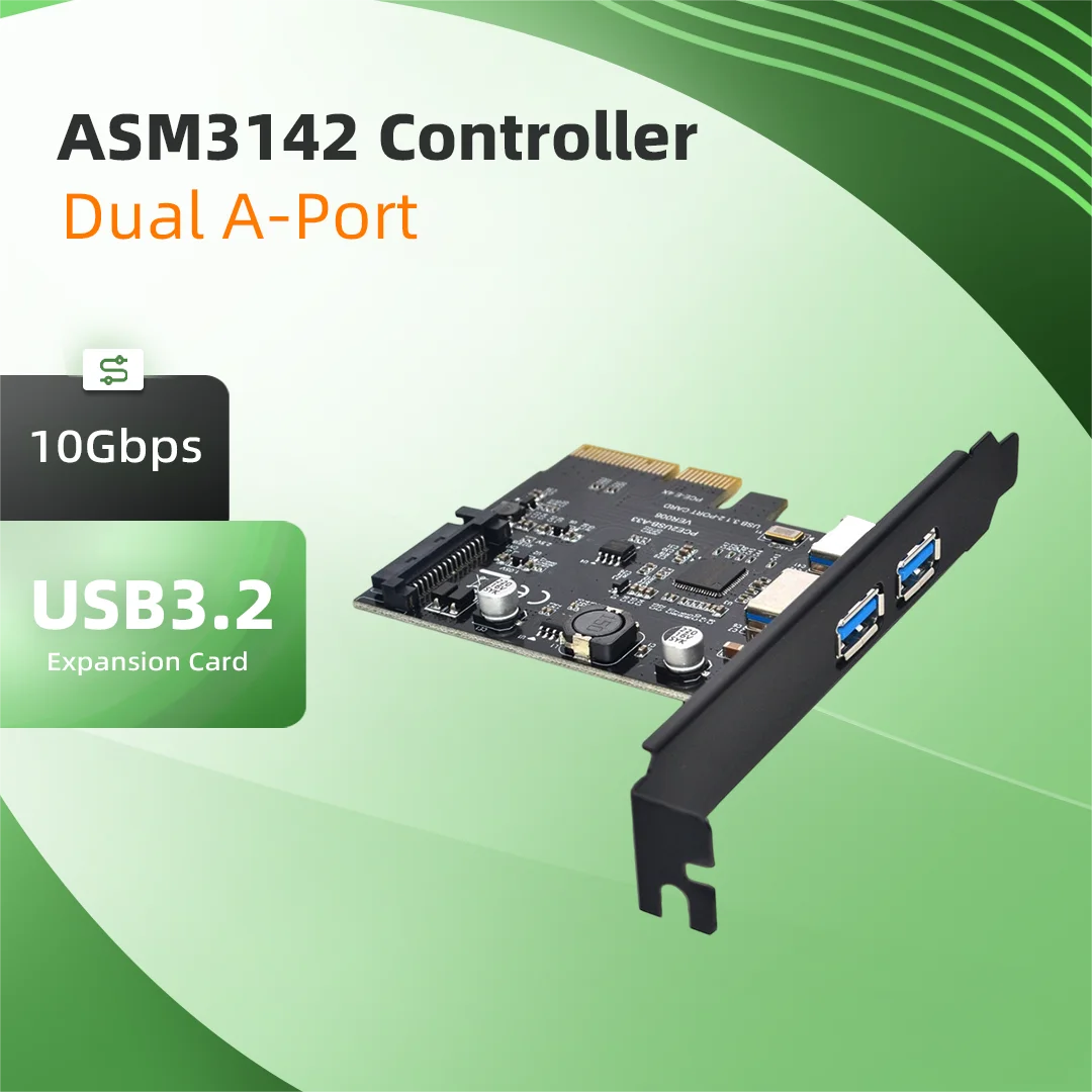 

PCIe USB3.2 Gen2 10Gbps Type-A Expansion Card ASMedia ASM3142 Chip Desktop PC High Speed USB Port Expansion Adapter Card Black