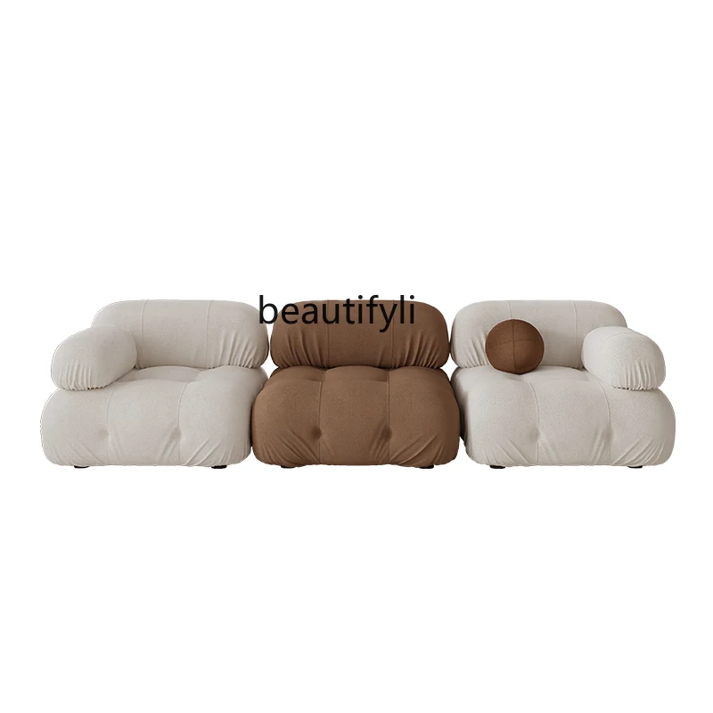 yj Single Small Apartment Cloth Sofa Nordic Creative Square Module Combination Fabric Sofa Faux Leather Simple