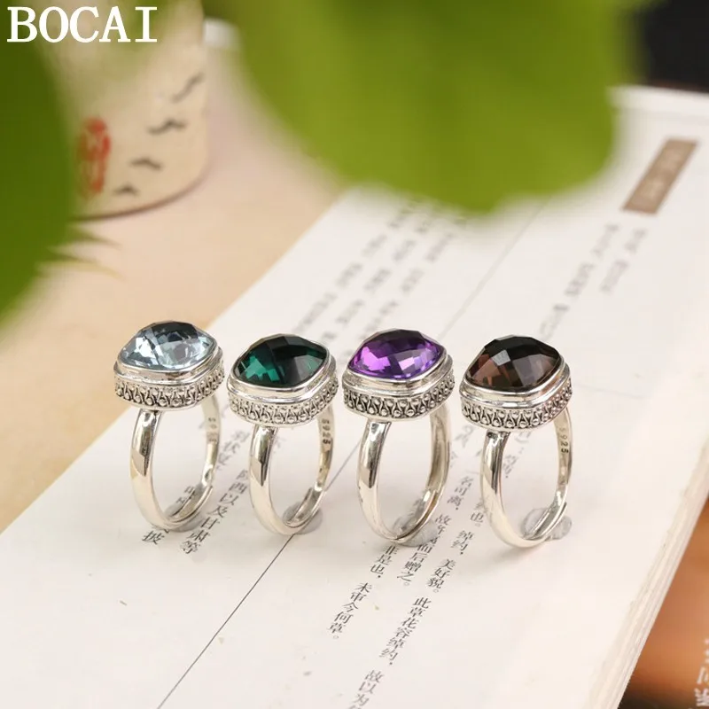 bocai-new-s925-sterling-silver-jewelry-vintage-fashion-square-crystal-ring-women's-selected-gift