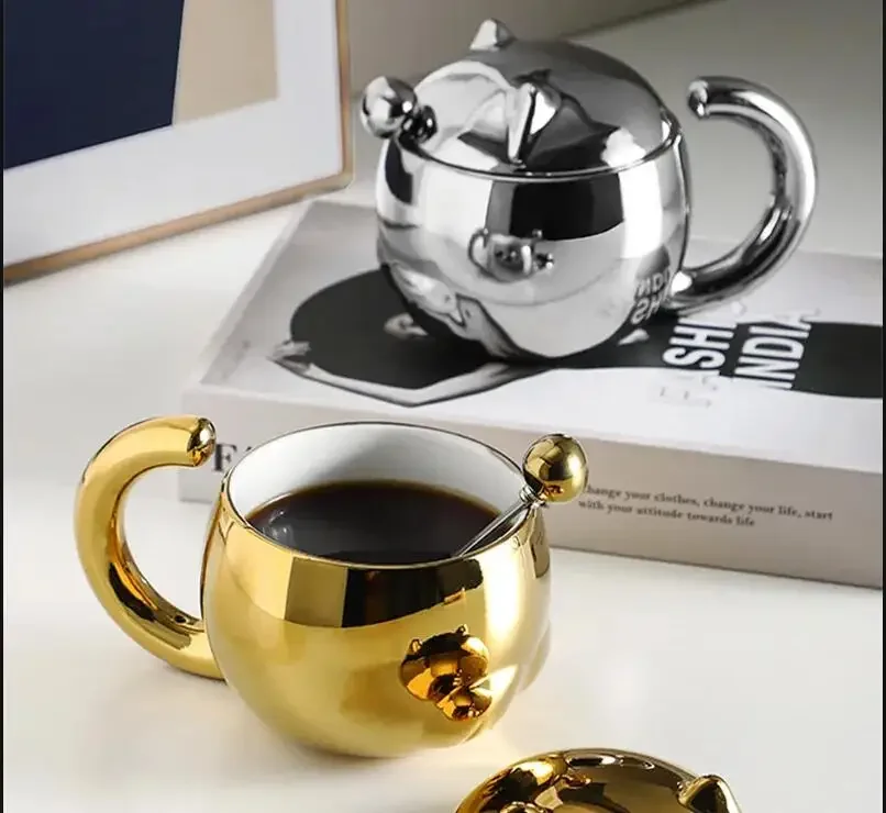 

Breakfast Couple Milk Cup Creative Solid Color Ceramic Mug with Lid Office Afternoon Tea Coffee Cup Set Home Drinking Utensils