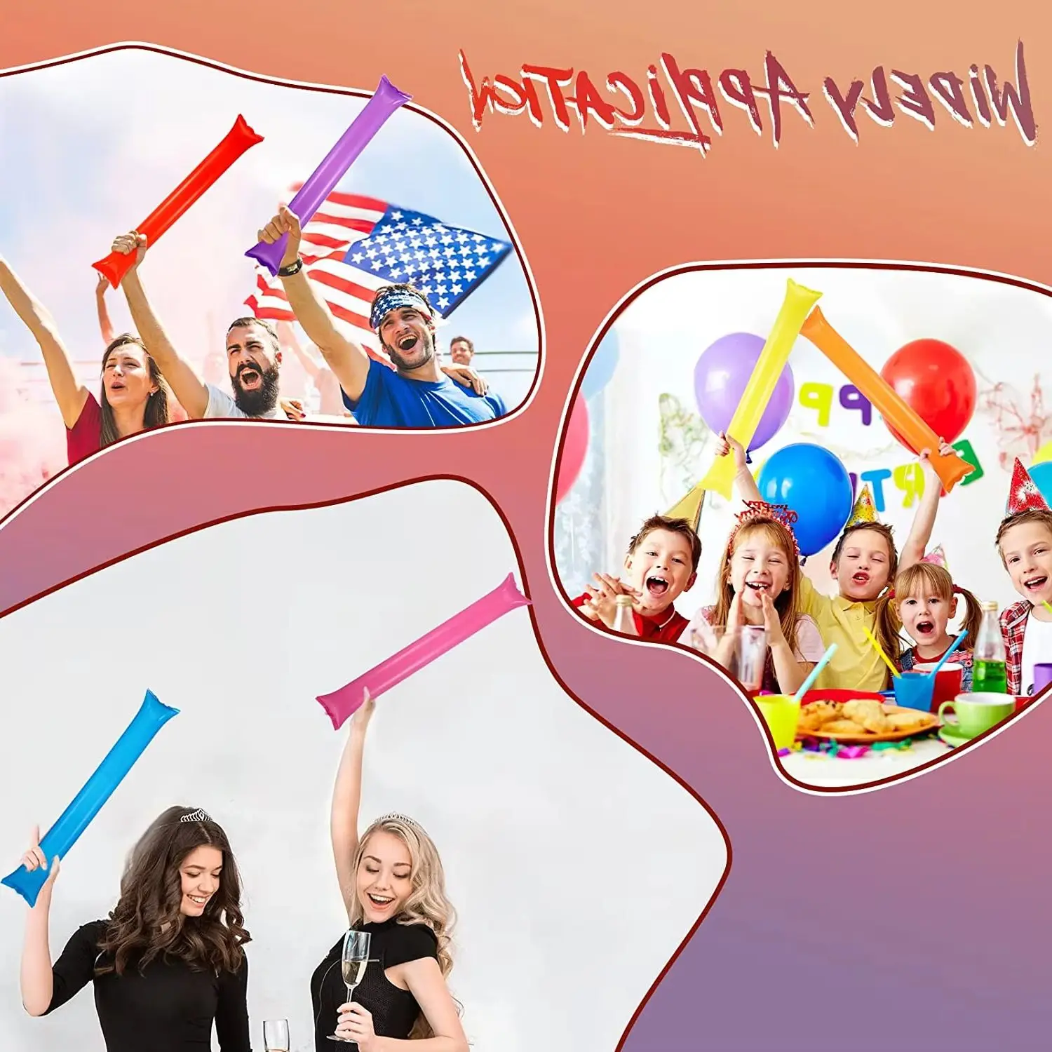 24pcs Inflatable Cheerstick Toy Cheer up Sticks Balloon Stick Clapper Cheering Stick Noise Maker Balloon Concert Party Gift