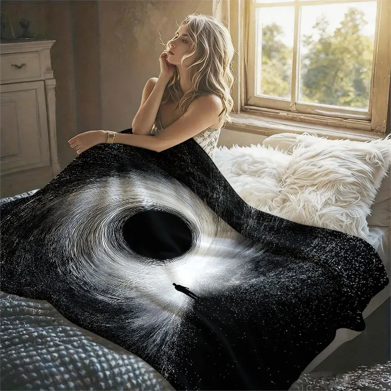 Black Hole Cosmos Flannel Blanket Warm Soft Halloween Christmas Decorative Couch Warm Cozy All-Season Gift