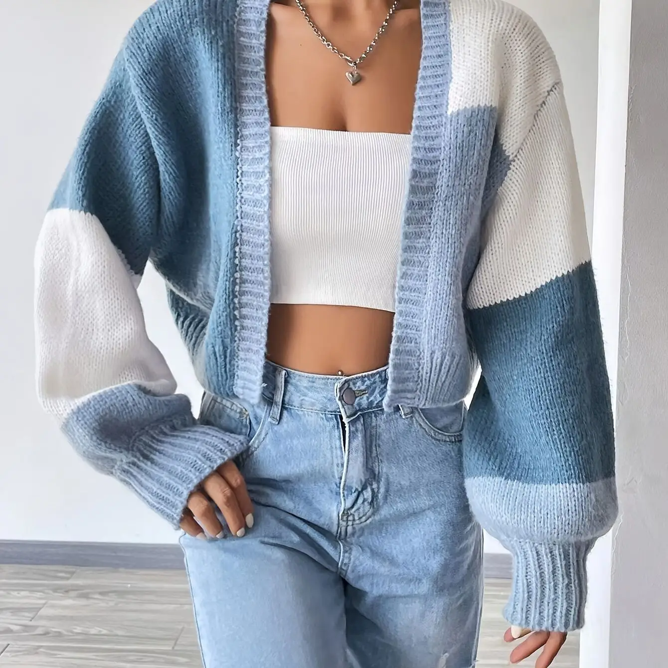 24 Europe and the United States cardigan sweater women\'s new all-match color casual niche retro stripe long sleeve sweater coat