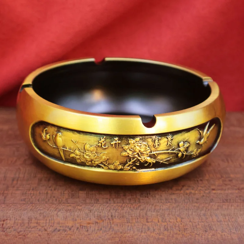 Copper Flower Flower of Fortune Ashtray, Vintage Large Size, Light Luxury, High-end, for Home, Living Room, Office, Anti-Fly-Ash
