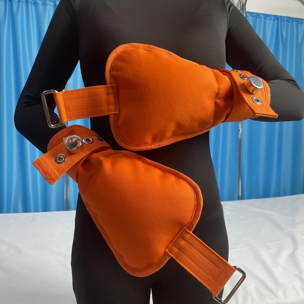 Orange Medical Restraint Mitts Hand Fixing Strap Safety Gloves for Hospital Mental Patients Finger Control Restraints Mitts