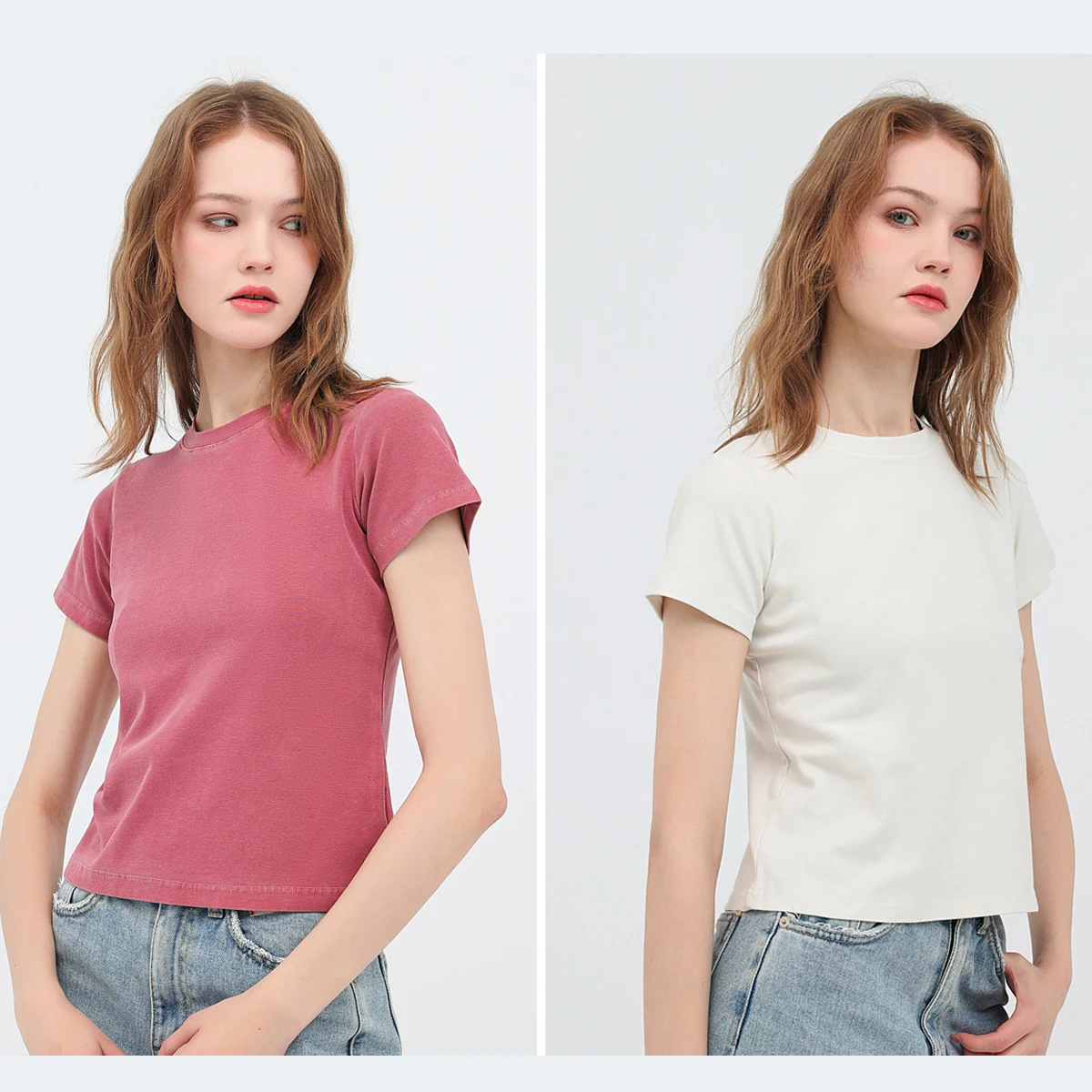 เสื้อครอปสำหรับผู้หญิง เสื้อยืดทรงเข้ารูปทันสมัยสำหรับฤดูร้อน เสื้อยืดคอกลมแขนสั้นระบายอากาศได้ดี