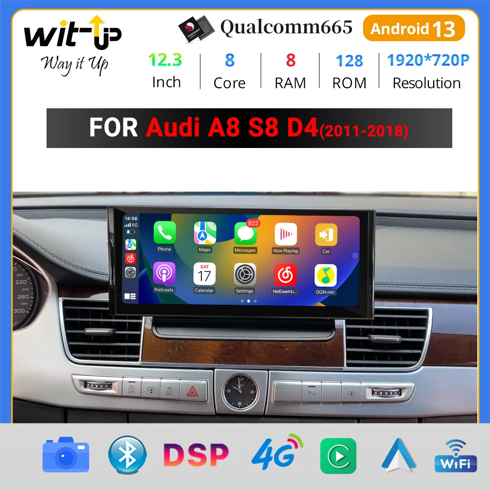 Wit-Up for Audi A8 S8 D4 2011-2018 Wireless CarPlay 12.3