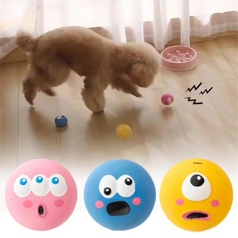 Jouet à mâcher pour chien, balle couineuse, soin des dents, balle à grands yeux de dessin animé, anti-stress, entraînement interactif