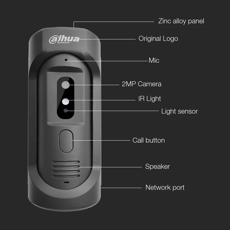 داهوا 2MP IP65 IK10 فيديو إنترفون سبائك الزنك لوحة HD PoE جرس الباب كاميرا تعمل بالأشعة تحت الحمراء WEB TCP SIP RS-485 APP فتح عن بعد VTO2101E-P-S2
