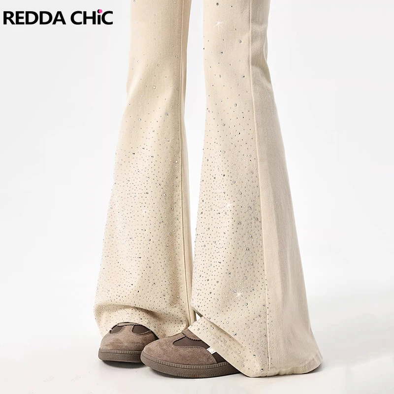 

Женские расклешенные джинсы REDDACHiC со стразами, модные винтажные однотонные джинсы с карманами, облегающие, цвета хаки, с высокой талией, расклешенные от колена, в уличном стиле