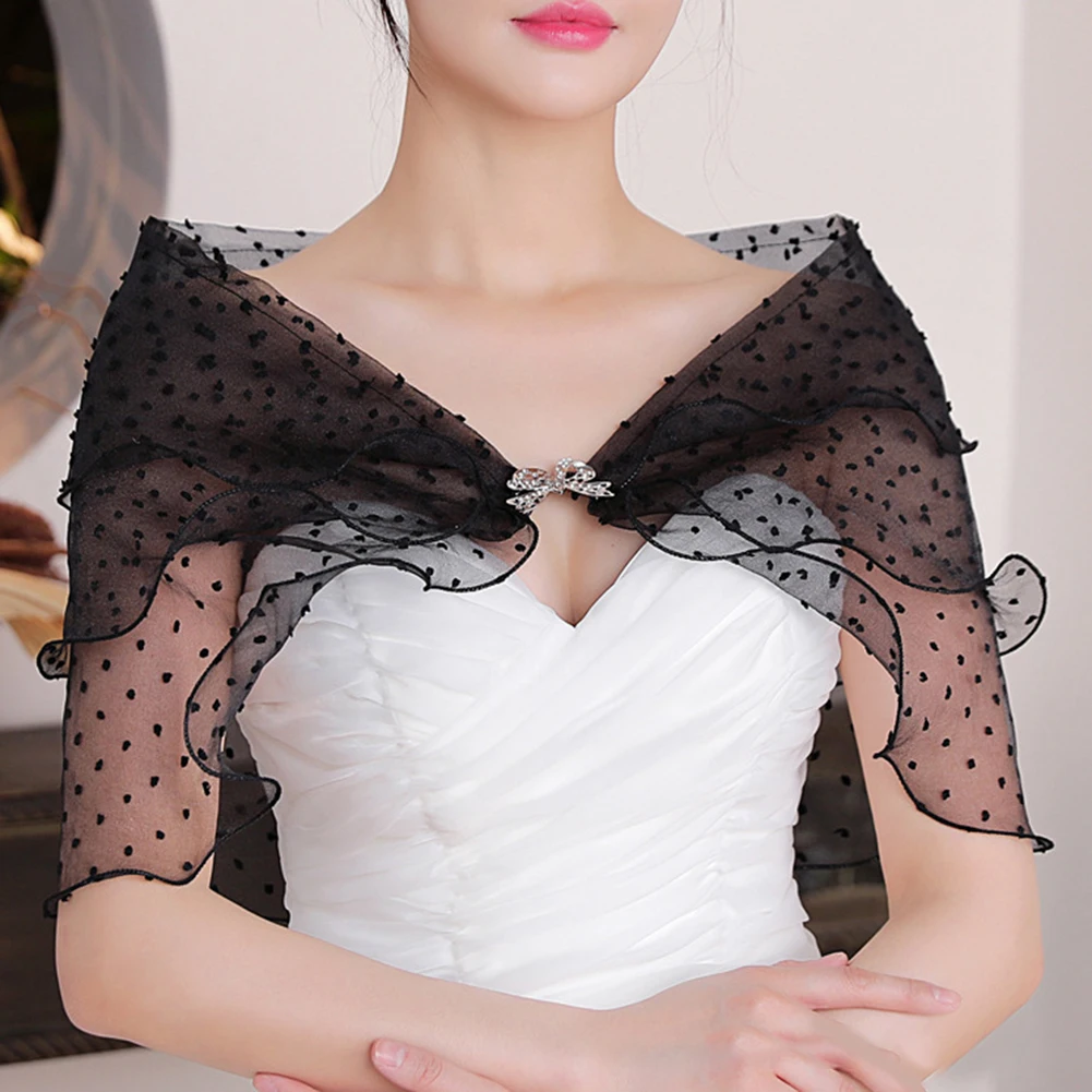 Tulle Stole For Parties Bridal Capelet Lace Shawl Unique Neckline Design Soft Tulle Material Lightweight Design