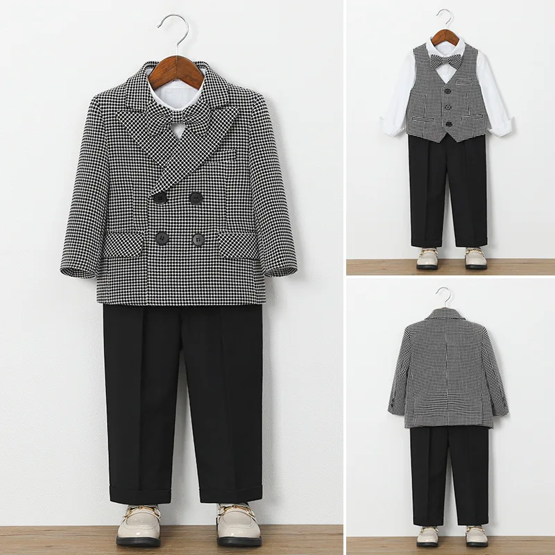 OLEKID Children Wedding Suit For Boys Kids Boys Houndstooth Blazer Coat Suits 1-10Y Little Boys Formal Elagant Suits Outfits Set