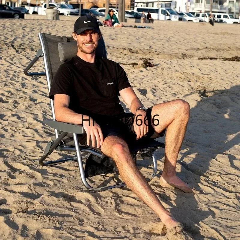 Adjustable High Back Beach Chair for Adults, 5-Position Reclining with Headrest, Foldable Design for Easy Transport