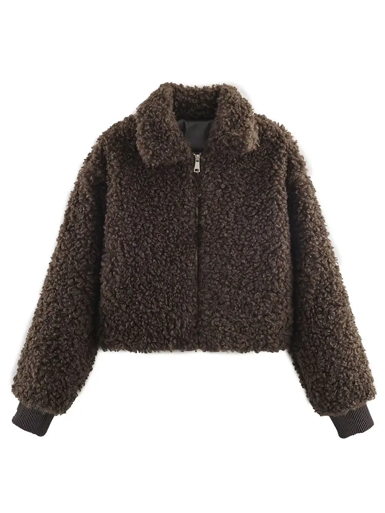 

HH Women Winter Fashion Short Coat Lapel Zipper Long Sleeves Loose Slim Jackets Female Casual Solid Street Style Coat Mujer