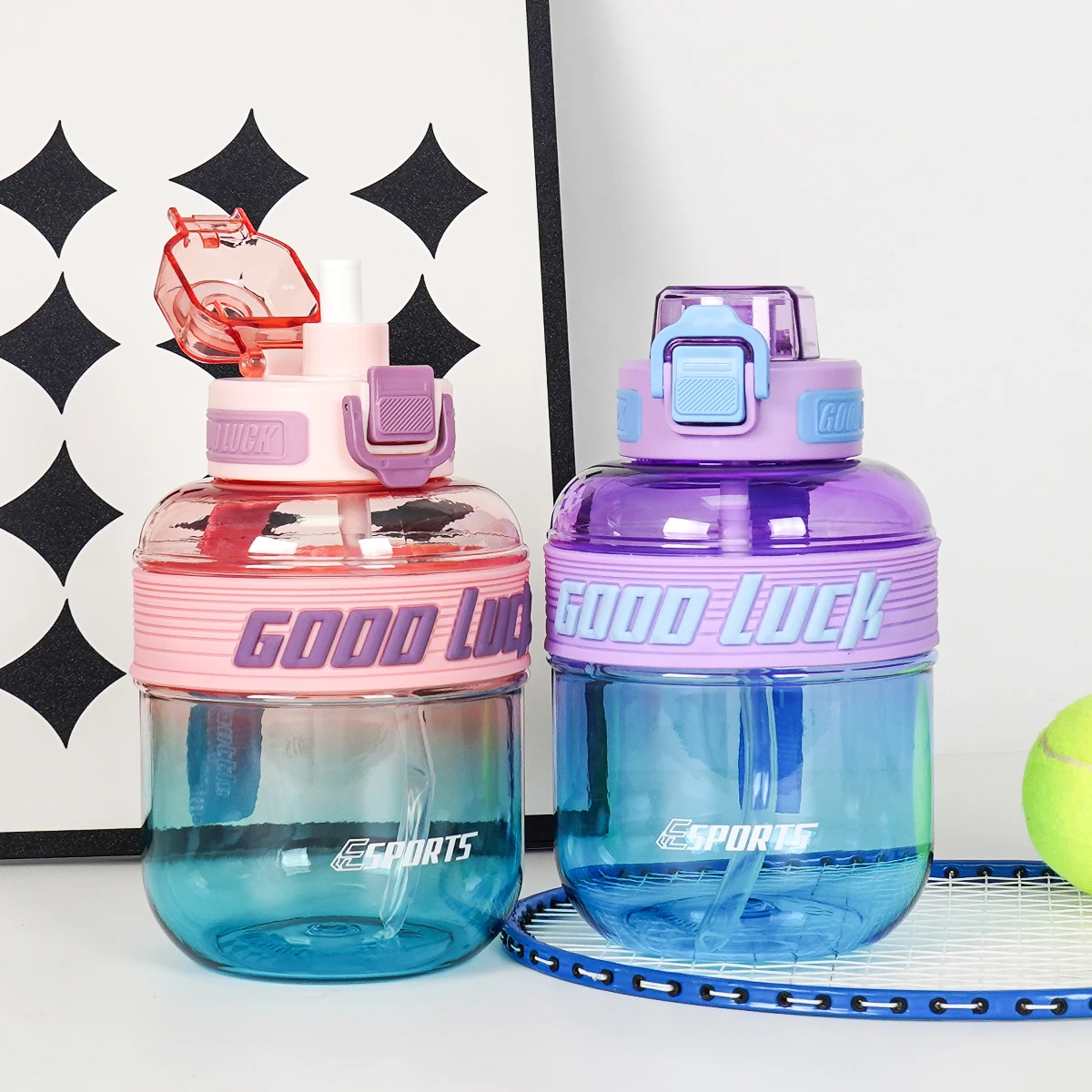 1pc 1100ml/35oz Large Capacity Gradient Sports Plastic Water Bottle, Suitable for Fitness, Outdoors, Birthday Gift