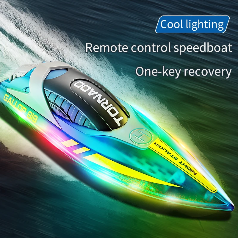 2,4G Ferngesteuertes Boot 15KM/H Hochgeschwindigkeits-RC-Rennboot Jungen-Spielzeug Elektrische Yacht Bootmodell mit LED-Licht Wasserspielzeug Geschenke