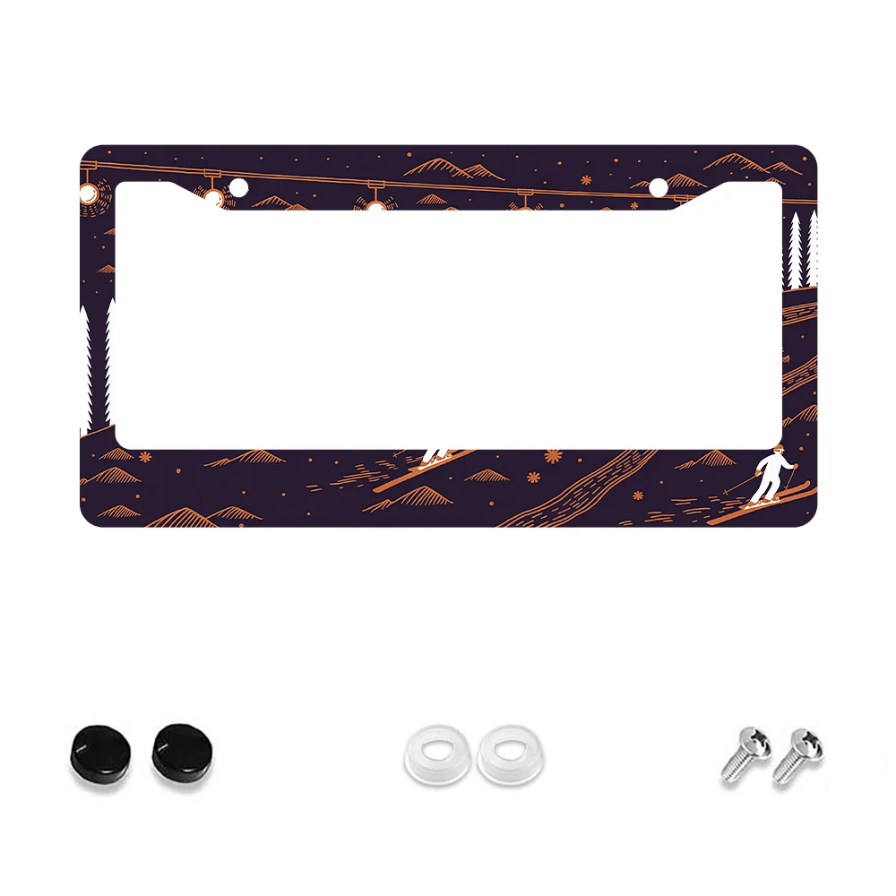 

1 шт., черно-оранжевый лыжный узор, рамка номерного знака с 2 отверстиями, алюминиевый материал, 6x12 дюймов, новинка в стиле ретро, украшение автомобиля, подарок