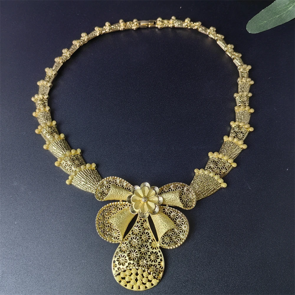 ESALE Latest Italian Gold Plated Fashion Jewelry Sets Unique Necklace for Women Wedding Party Jewelry Gift