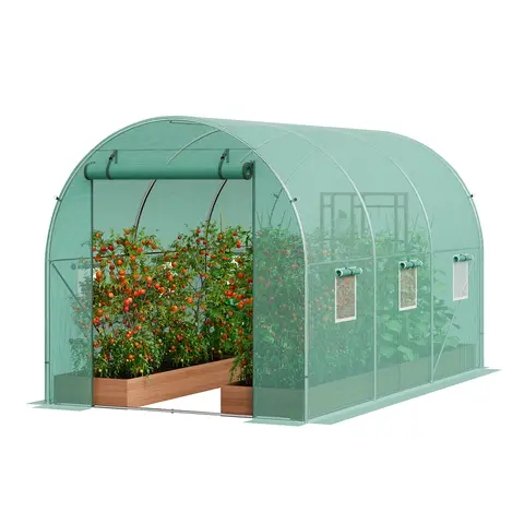 SucceBuy Walk-in Tunnel Greenhouse Hoop House Greenhouse Tunnel Plant Hot House with Steel Frame PE Cover Roll-up Zipper Door