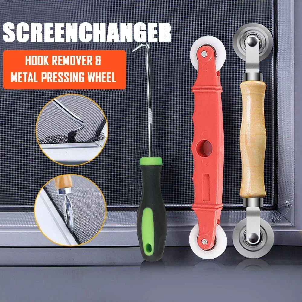 2 IN 1 Rubber Rolling Wheel Tools Wooden Handle Spline Roller For Renovator Window Installation Screen Door Household Hand Tool