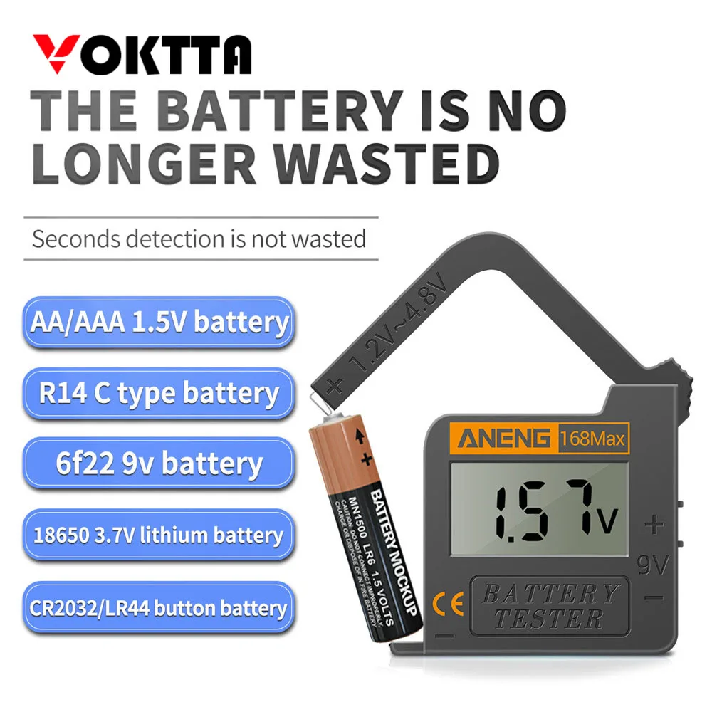 168Max Digit Button Cell Battery Volt Tester Checker Indicator Universal Battery Tester For 9V 1.5V And Button Cell AAA AA