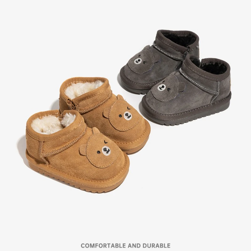 Brand Girl Boot 2025Autumn New Cute Girl Sho Genuine Child Snow Boots with Velvet Kid Winter Shoe Soft Sole Boy Baby Shoes Botas