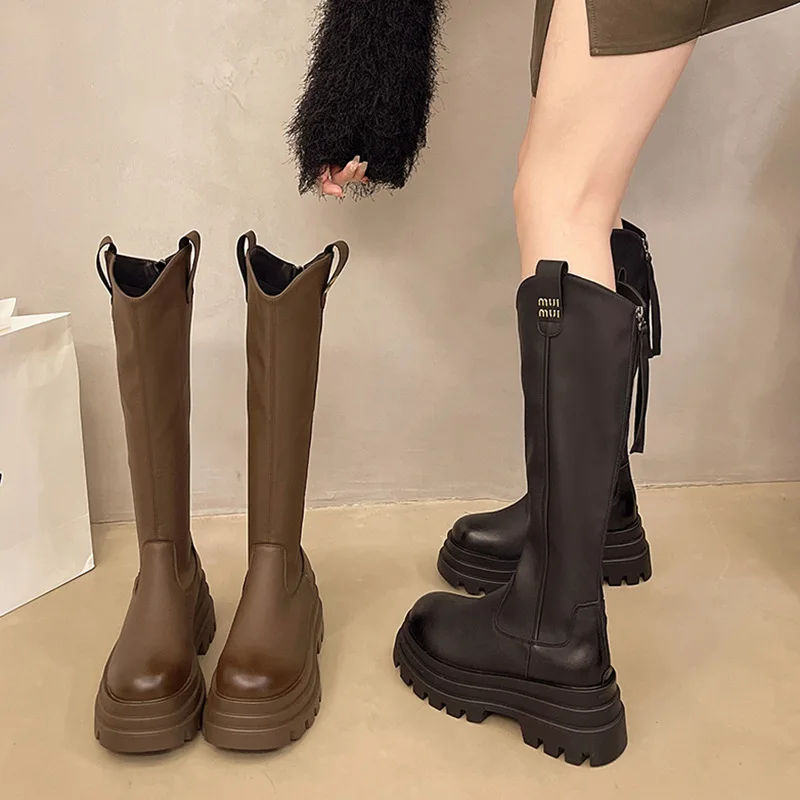 

Thick soled knight boots for women autumn/winter 2025 new item back zipper long boots for women
