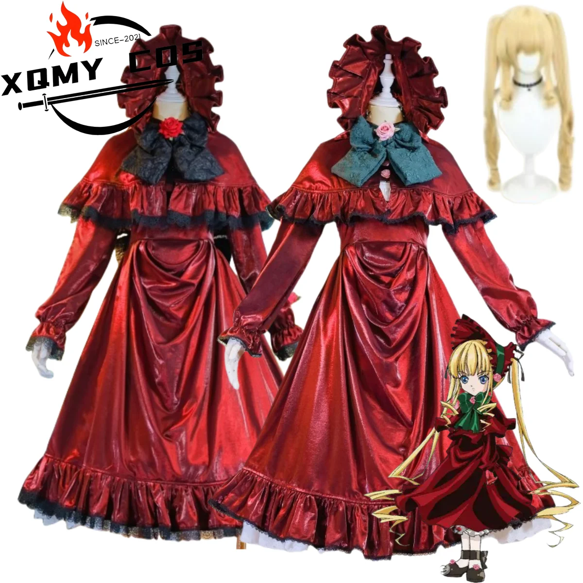 

XQAnime Rozen Maiden Shinku Reiner Rubin Косплей Костюм Красное платье принцессы Юбка Лолиты Женщина Kawaii Милый костюм для дня рождения