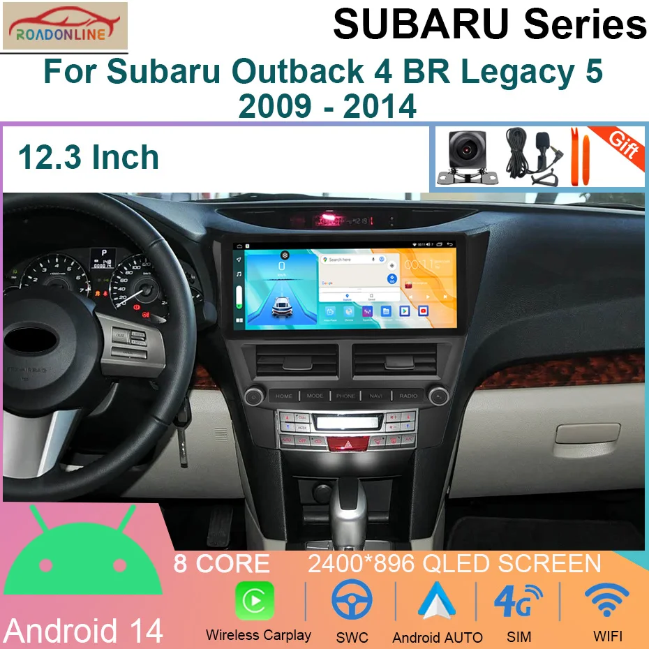 12.3INCH Android 14 Carplay Car Radio For Subaru Outback 4 BR Legacy 5 2009 - 2014  Multimedia Player Auto Autoradio Stereo