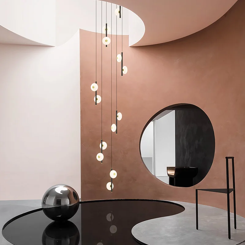 Nordic Designer Hanging Chandelier, teto Sala Pendant Lamp, Modern Exhibition Hall e Stairwell