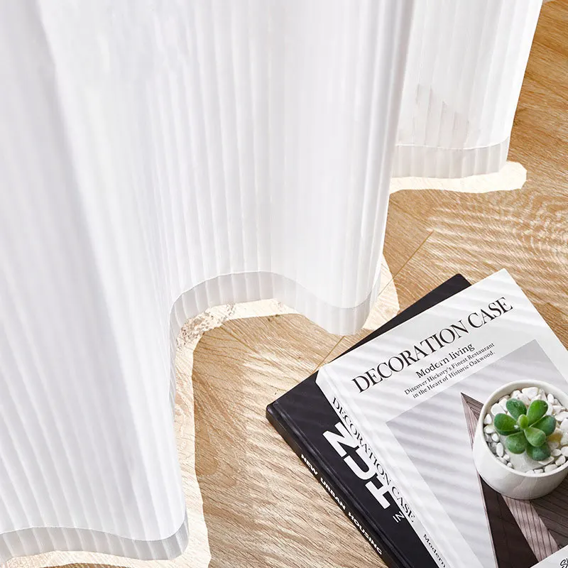 

Modern Blinds Style Transparent White Tulle Curtains For Living Room Striped Vertical Veil Sheer Voile Curtain For Bedroom Home