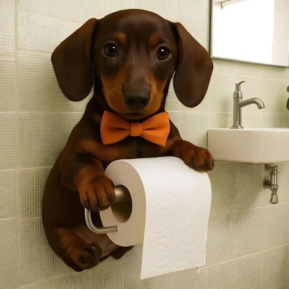 Resin Dog Toilet Paper Holder Wall Mounted Cute Animal Design Kitchen Tissue Dispenser Storage Dispenser Functional Decor