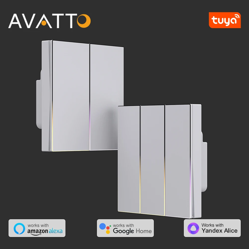 

Умный выключатель света AVATTO Tuya Zigbee/WiFi с нейтральным проводом, кнопочный переключатель с поддержкой окружающего освещения Alexa Google Home