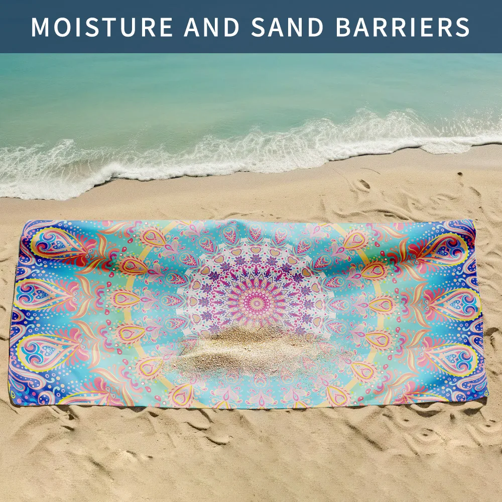 Ethnic Tribal Print Beach Towel Quick Dry Microfiber Soft Absorbent Colorful Mandara Pattern Towel for Summer Vacation Beach