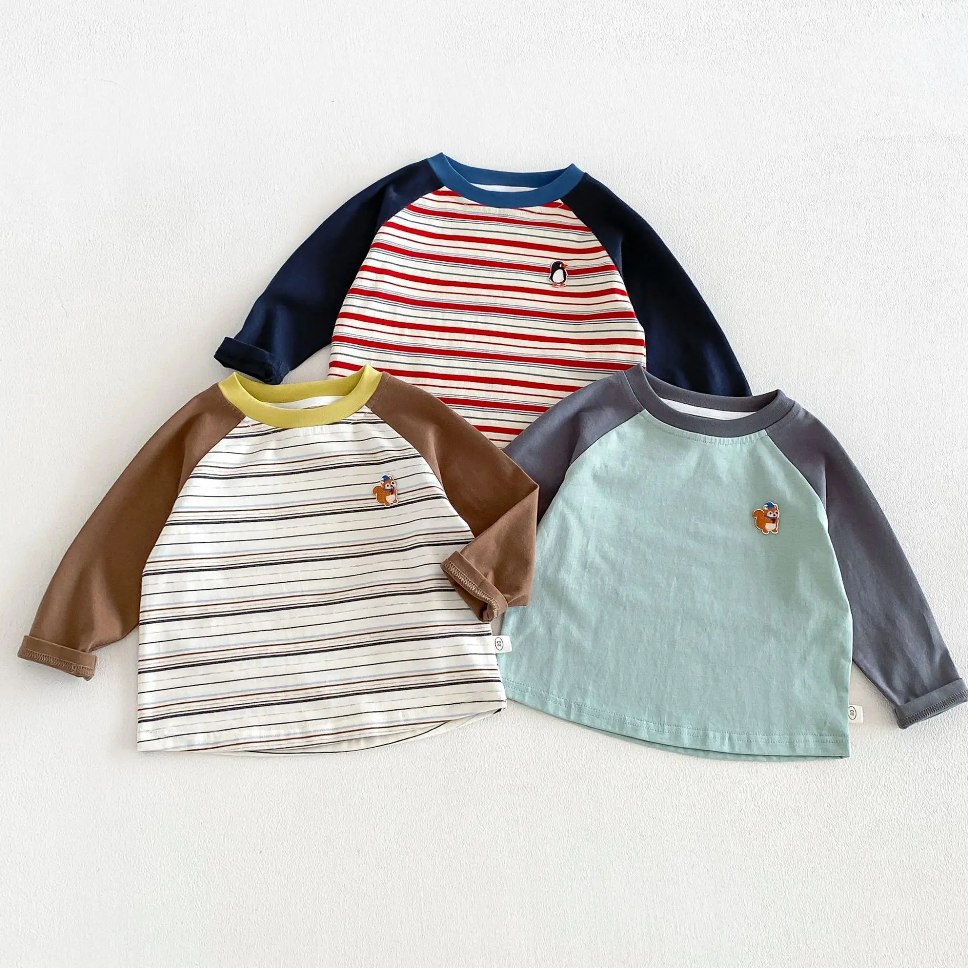 Boys T-shirt 2026 Spring and Autumn New Children's Clothing Korean Boys and Girls Shoulder Western Style Label Striped T-shirt