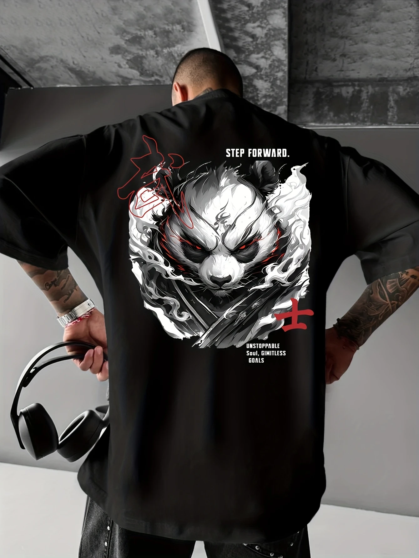 Print Pattern, Samurai Panda, Fierce And Spirited, Suitable for Spring Summer Fashion Casual Short Sleeve T-Shirt