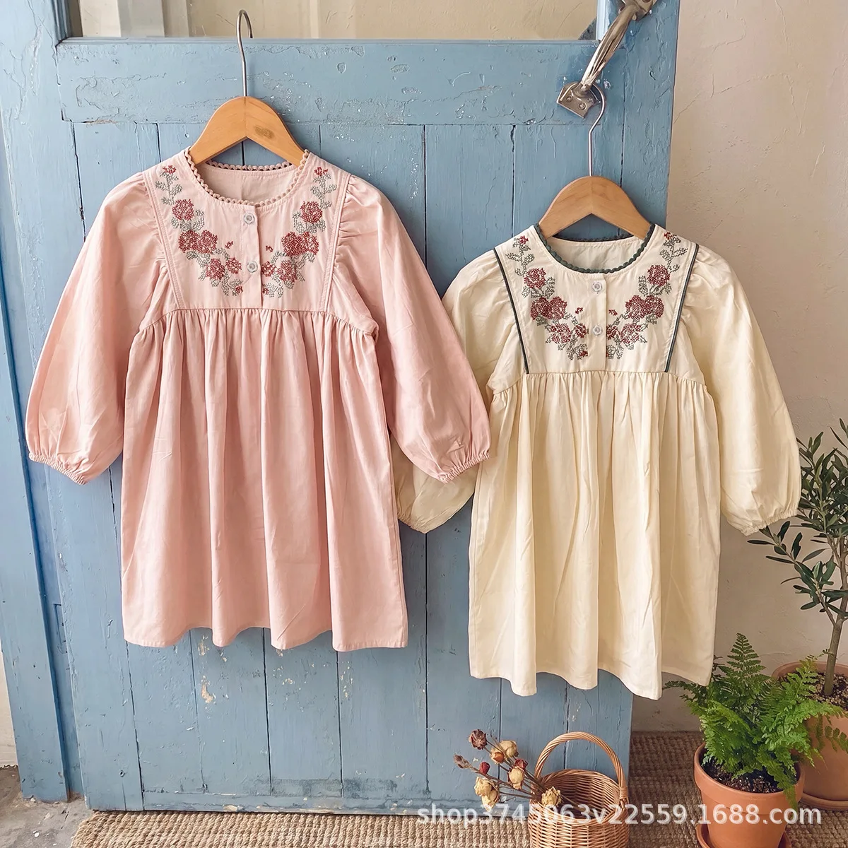 Girls Dress 2026 Spring and Autumn New Children's Clothes Girls Baby French Style Sweet Rose Embroidery Cotton Dress