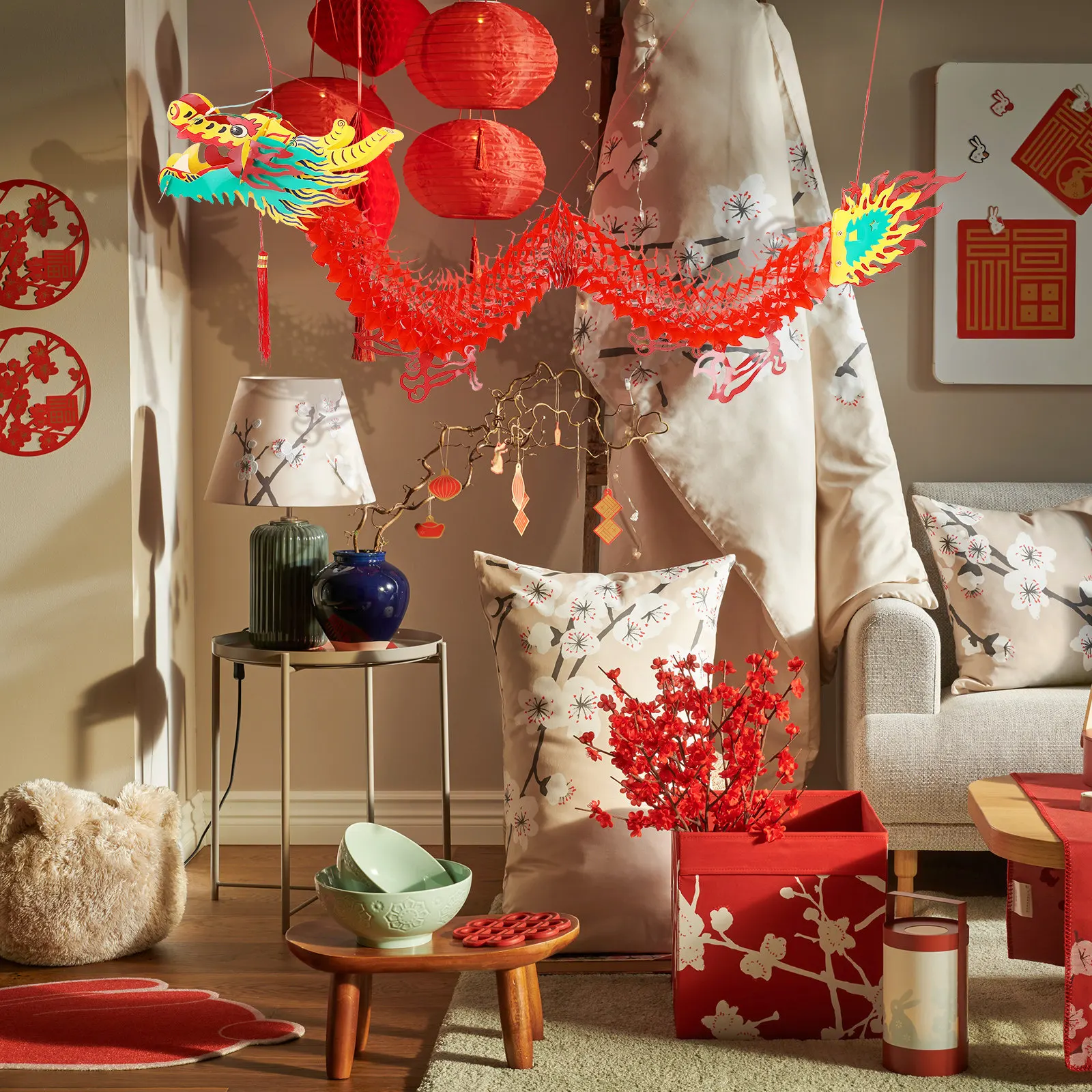 

Праздничный фонарь-дракон для украшения на Весеннем фестивале, красная китайская лампа, уличные украшения