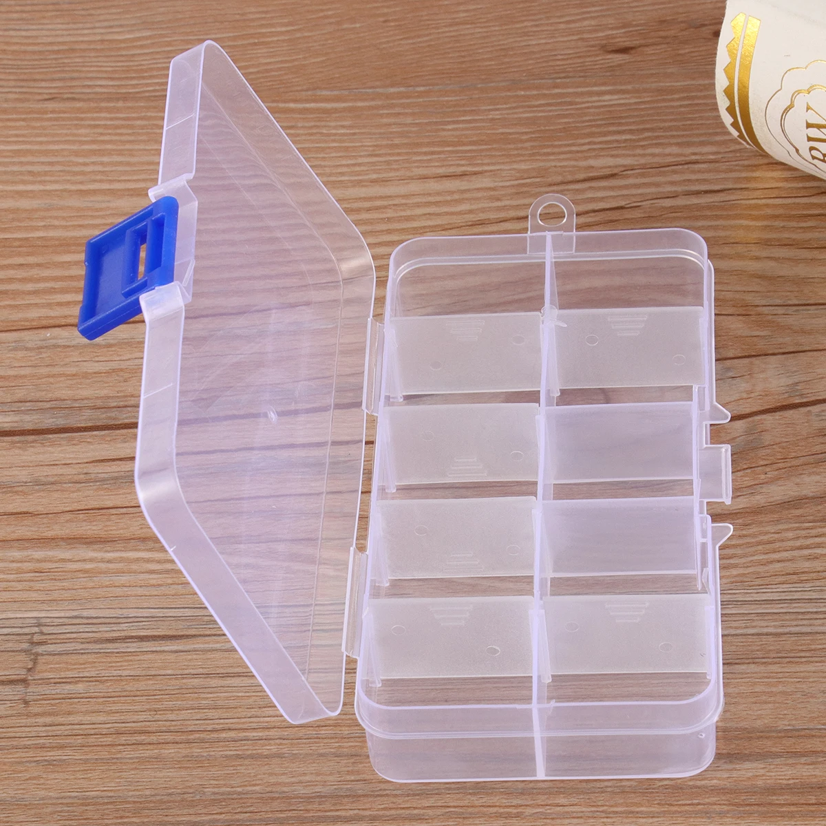 

10 Grids Transparent Storage Box Home Jewelry Storage Box Earring Beads Case Plastic Box (White, Blue Buckle)