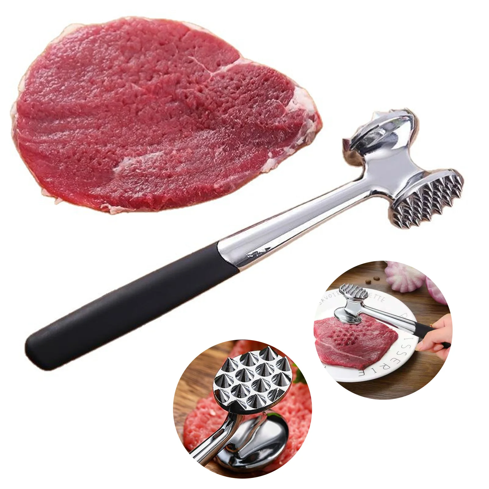 Heavy Duty Double Sided Meat Hammer Aluminum Tenderizer for Steak & Pork Chop Tendon Breaker Patting Meat Fluffy Kitchen Tool