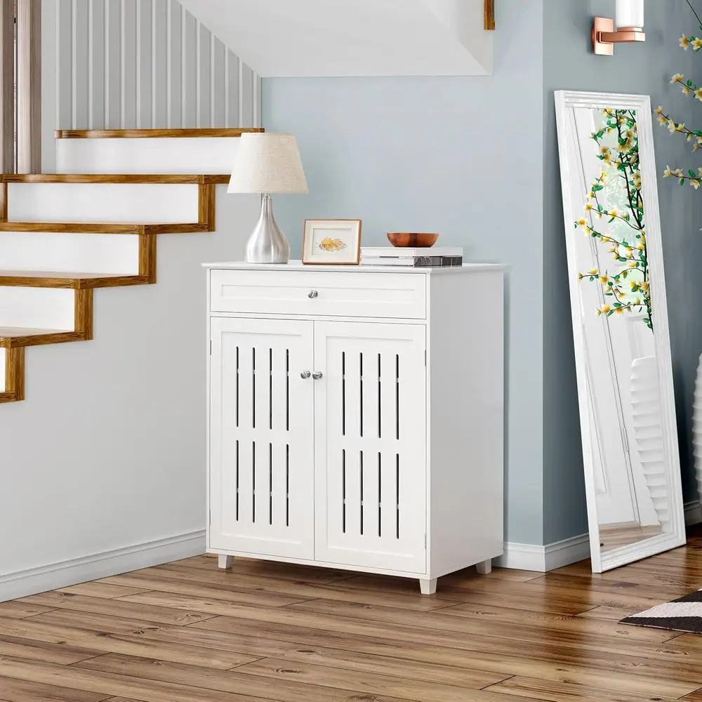 Storage Cabinet and Storage with Louvered Door Home,White | 22–23 Pairs Storage;Two Adjustable Tier Partitions;Certiied Painted