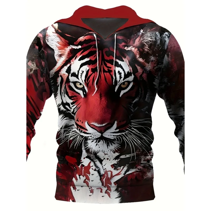 3D Print Wolf Tiger Gorilla Hoodies For Men Cool Animal Graphics Oversized Hoodie Breathable Pullover Long Sleeves Sweatshirt