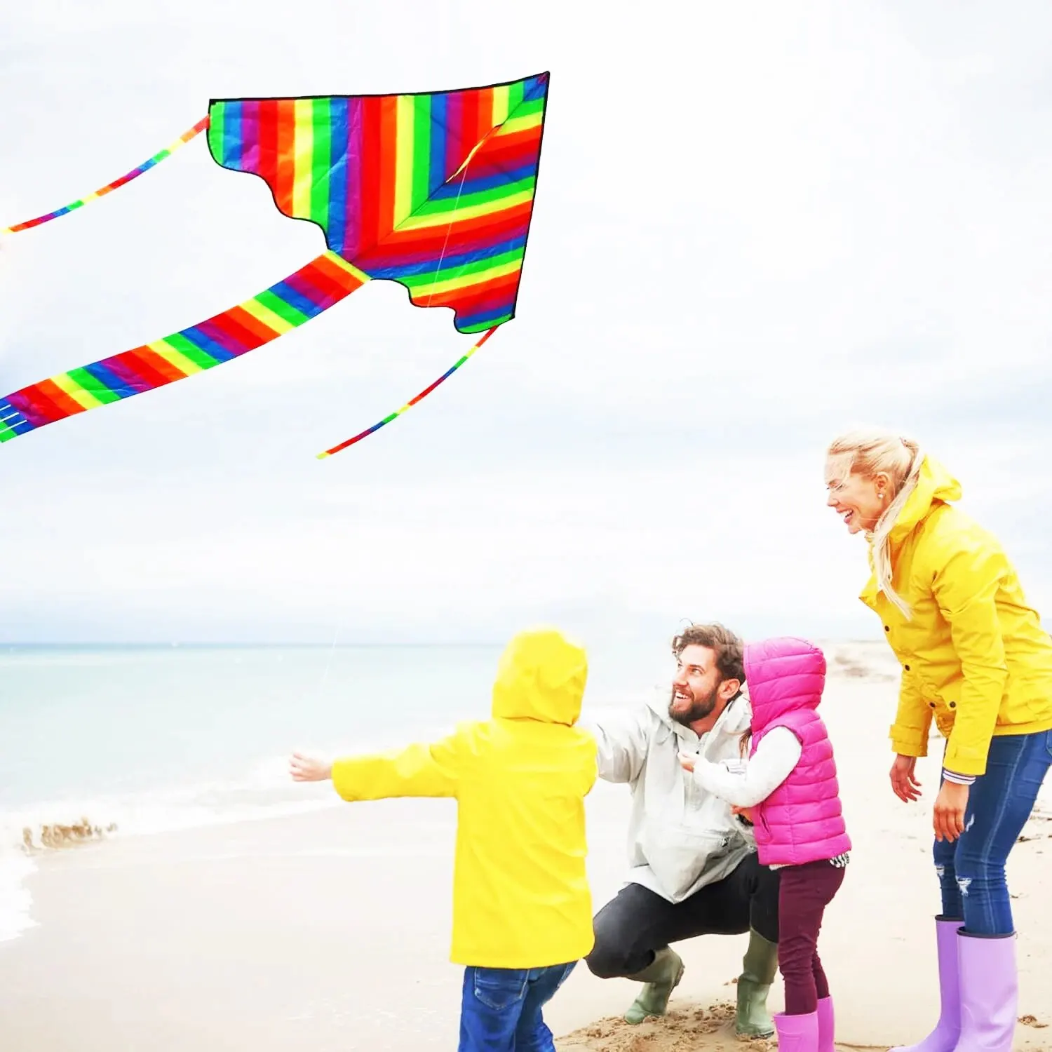 Nouveau Cerf-volant arc-en-ciel de sport amusant en plein air avec poignée et ficelle pour enfants, jouets de plage, bon vol