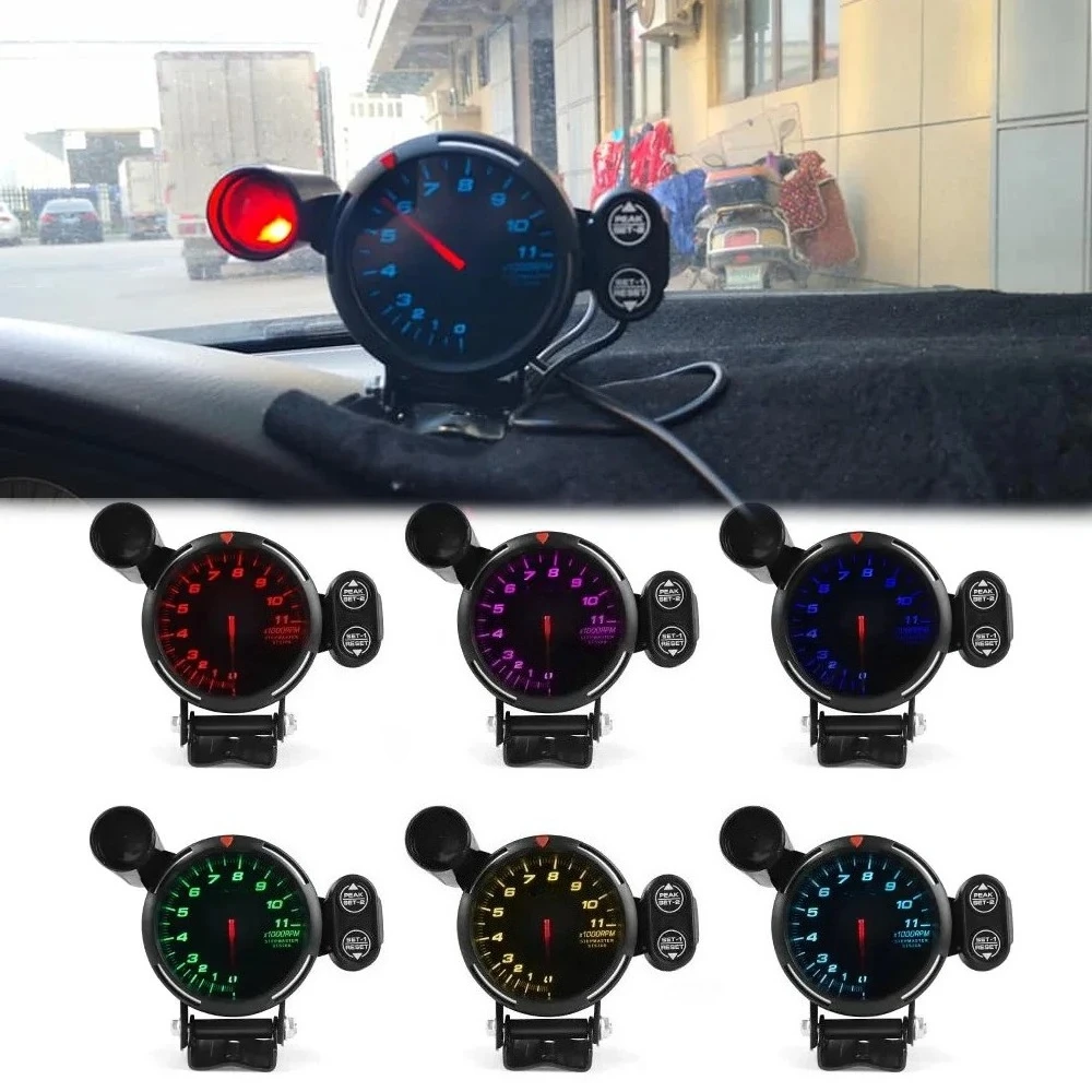 

7 цветов, измеритель 0-11000 об/мин со световым переключением, пиковая сигнализация, измеритель для модернизации автомобиля, 80 мм, высокоскоростной шаговый двигатель, датчик тахометра