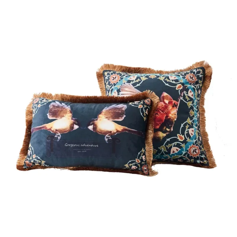 Animal Throw Pillows Cover, American Tassel Printed, Vintage Plush Cushion Cover, Sofa Decoration
