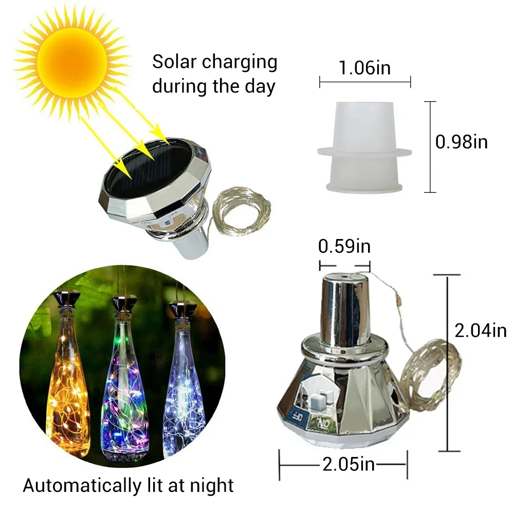 Solar Diamond Shaped Wine Bottle Lights 2M 20LED Waterproof Multicolor Fairy Light String for Garden, Terrace, Party Decoration