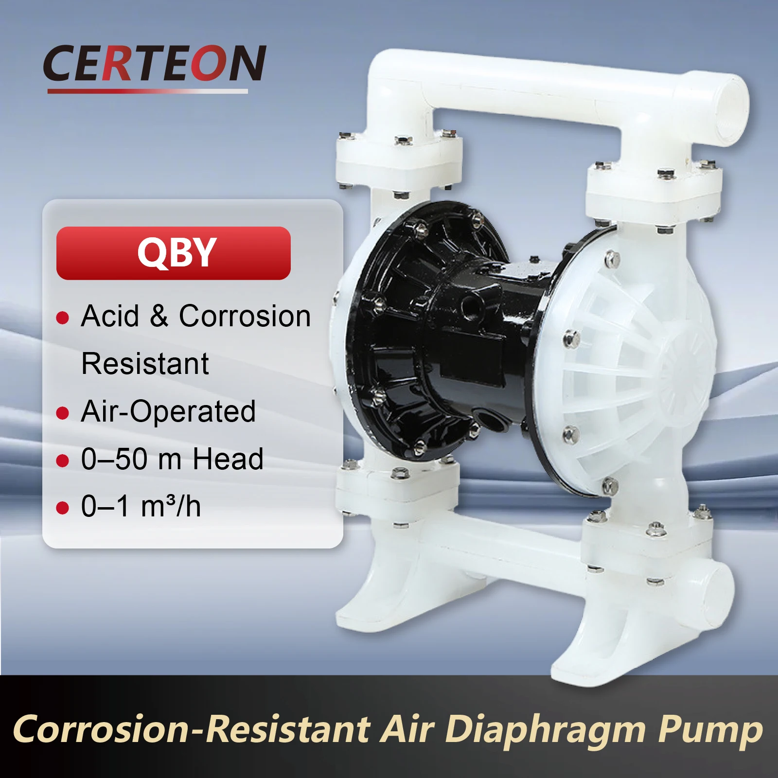 QBY Plastic Air Operated Diaphragm Pump DN15 0-1m³/h Aluminum Alloy Acid Alkali Resistant Vacuum Chemical Sewage Pump