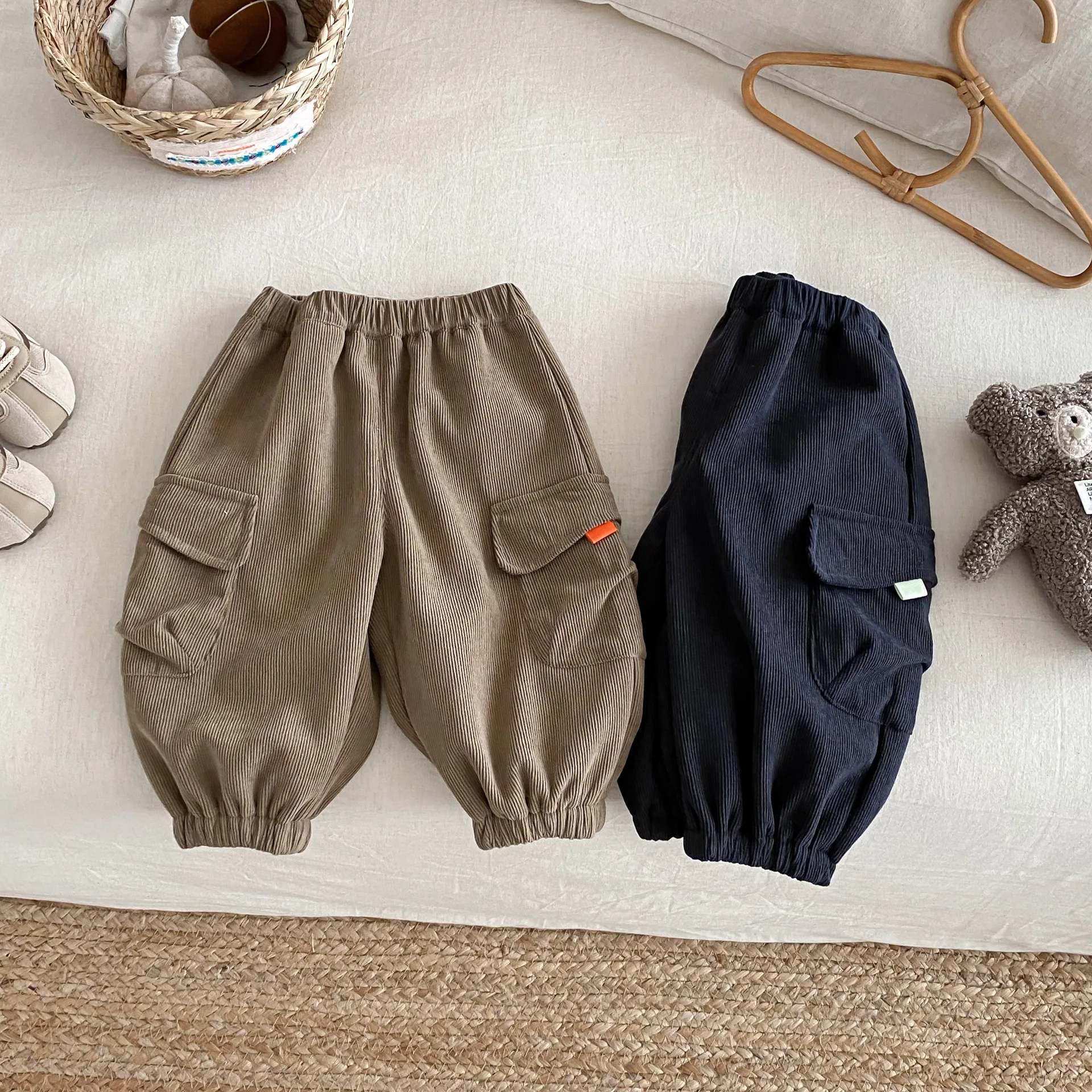 

2025 Toddler Baby Boy Corduroy Cargo Pants 0-5Y Winter Fleece Lined Warm Trousers Kids Boys' Autumn CLothes Loose Bottoms Outfit
